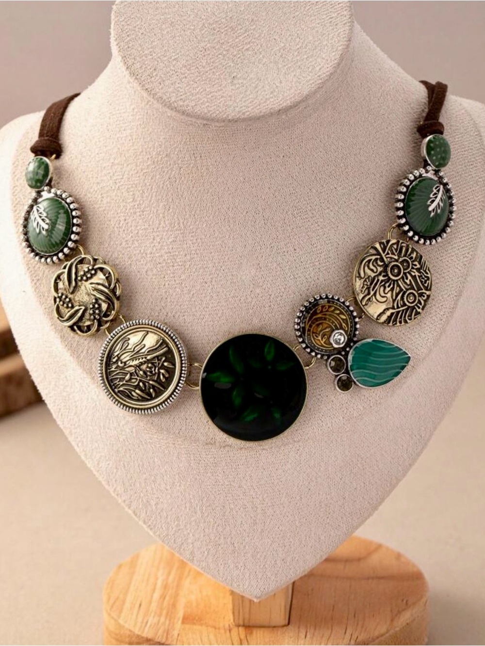 Statement necklace Green Mixed-Medal  with Cord